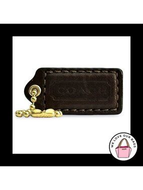 COACH HANG TAG 2" Brown Smooth Leather Bag Charm Keychain Fob Brass Medium